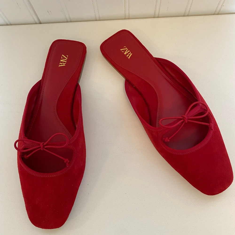 Zara red velvet flats size 9
